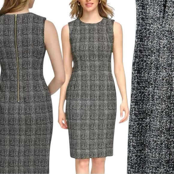 NWT Calvin Klein Women's Black Metallic party cocktail Sheath Dress